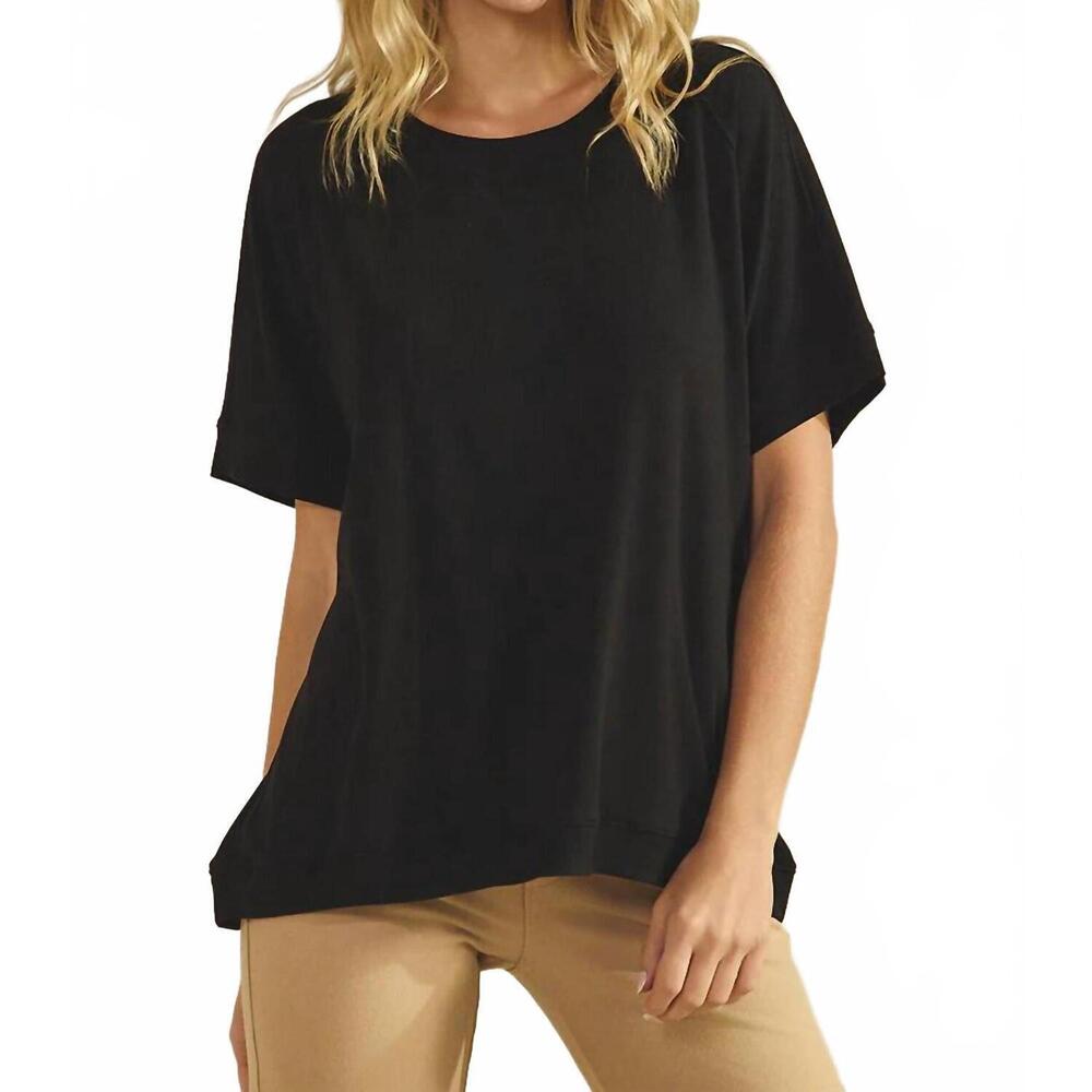 NEW YELETE everyday soft ribbed loose fit top in black